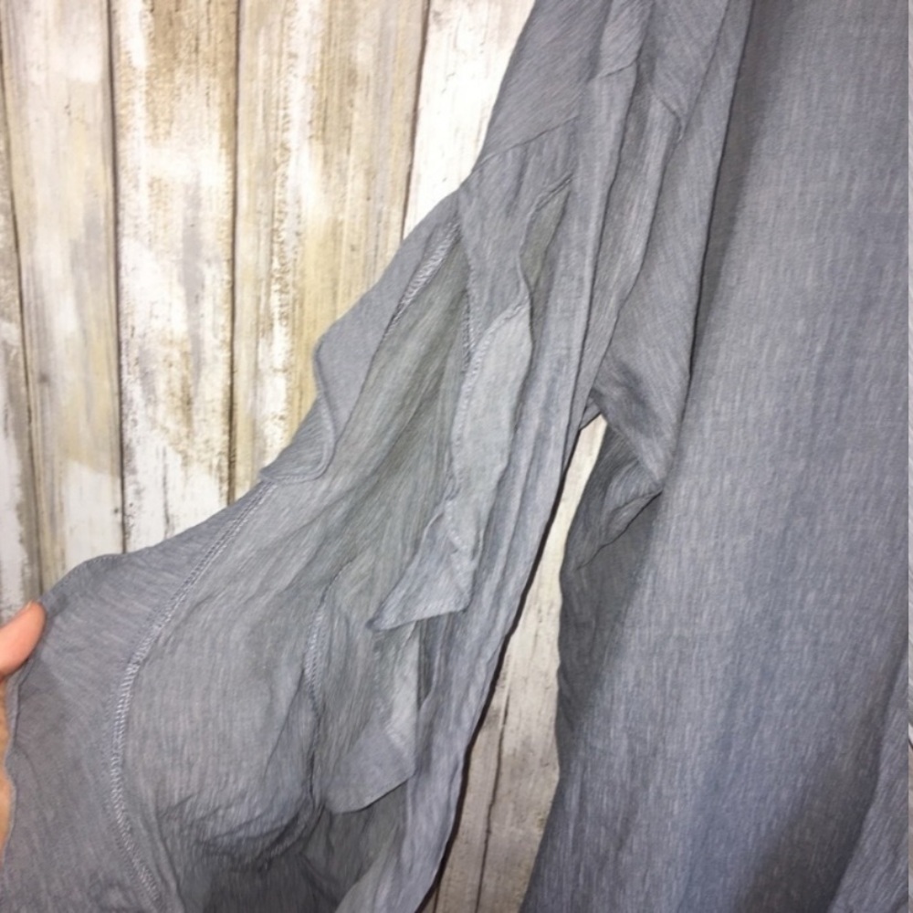 Umgee Dusty Blue Ruffle Open Sleeve Button Down - Picture 3 of 5